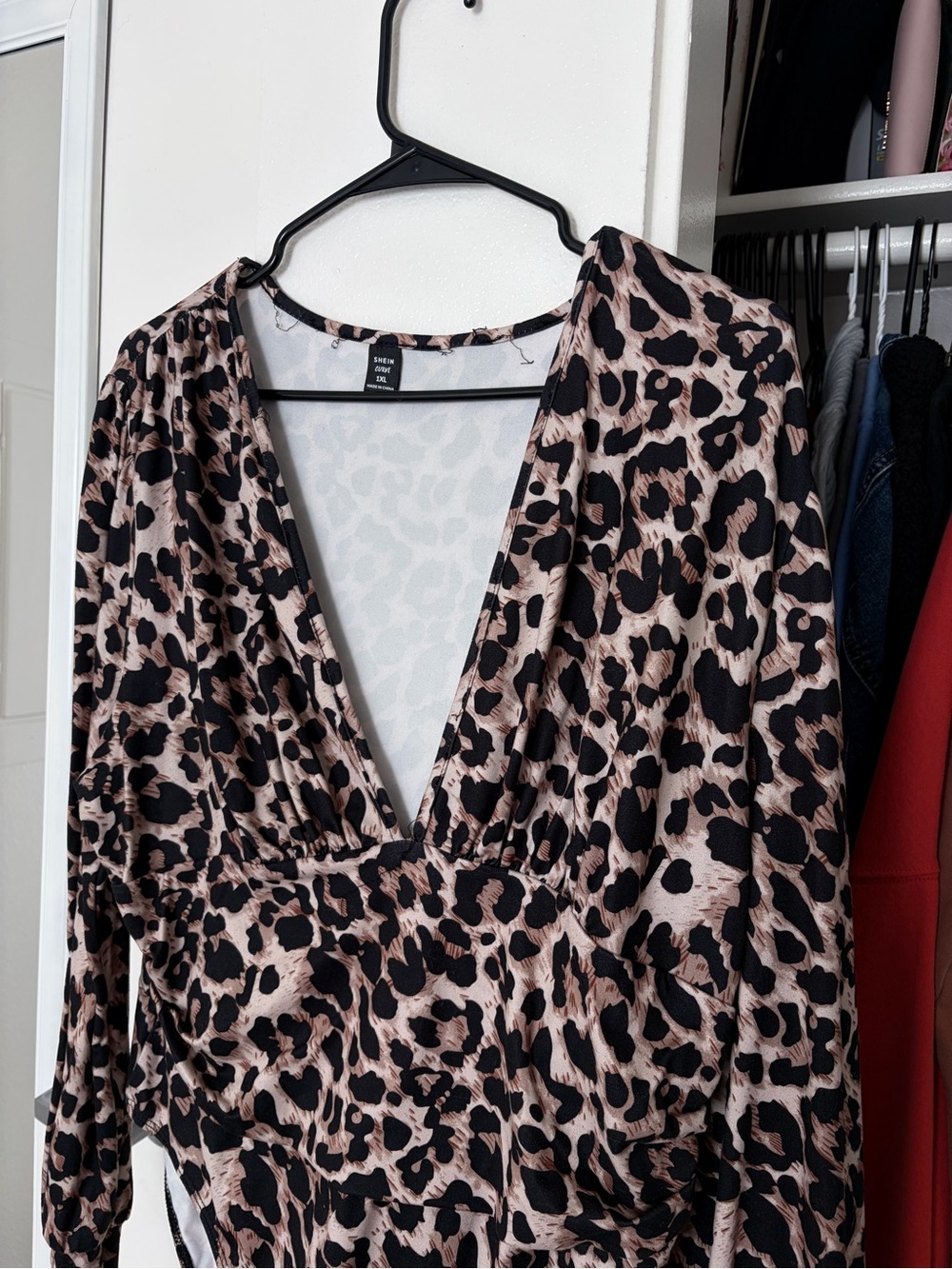 Deep V Leopard Print Bodysuit